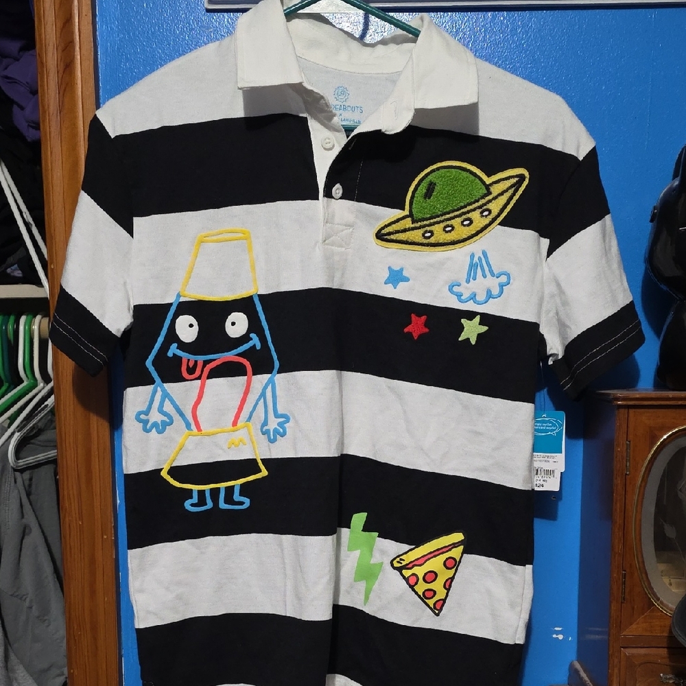 Playful Striped Polo with Fun Graphics